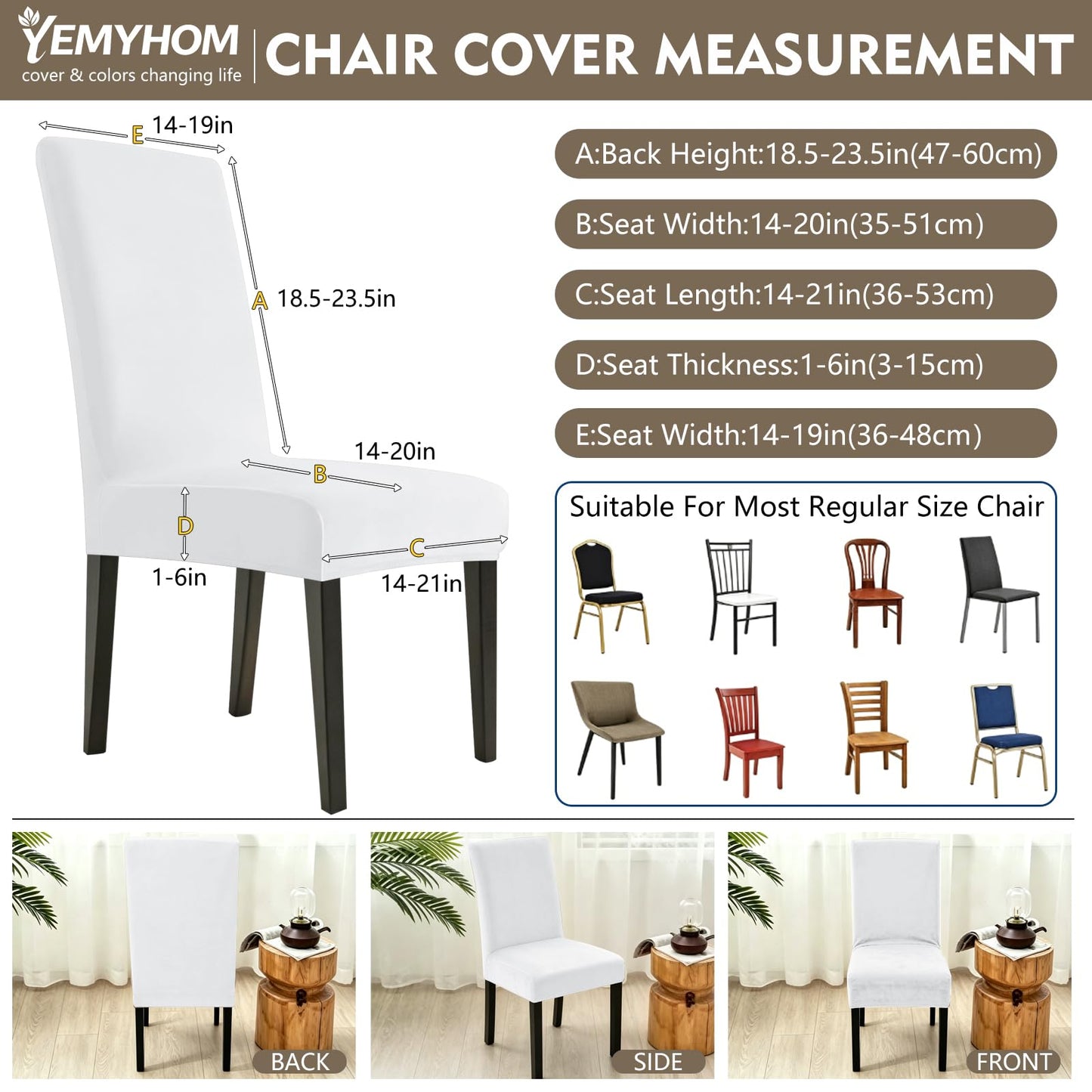 YEMYHOM Real Velvet Dining Chair Covers Set of 6, Stretch Parsons Chair Slipcovers, Super Soft Removable Washable Kitchen Chair Protector Cover for Dining Room, Restaurant, Banquet (White)