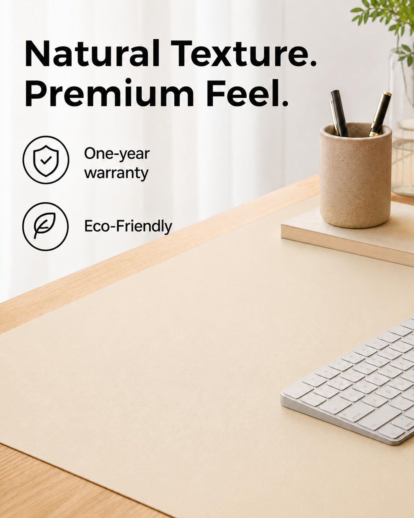 Aothia Dual-Sided Desk Mat - Leather & Cork Desk Protector, Large Mouse Pad & Writing Pad for Office/Home, Waterproof, Beige (35.4" x 15.7")