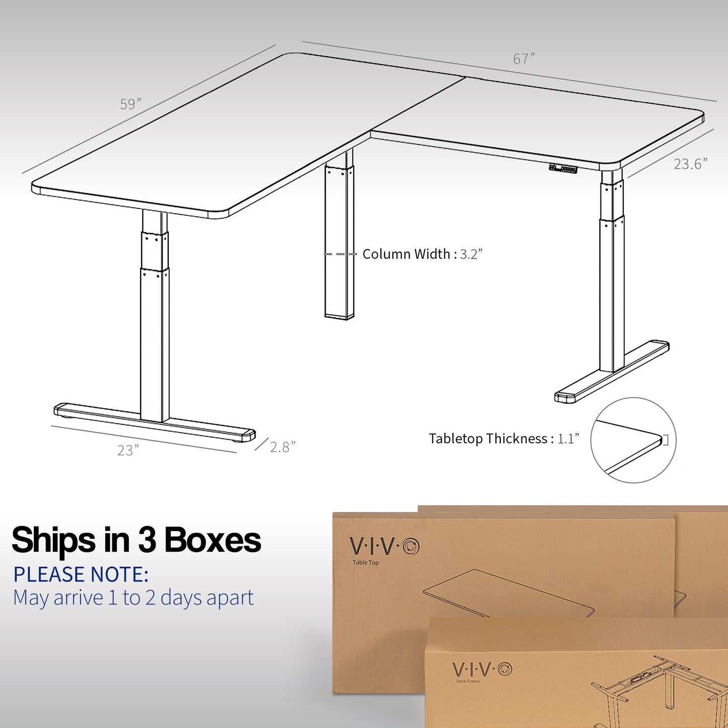 VIVO Electric Height Adjustable 67 x 60 inch Corner Stand Up Desk, 2 Light Wood Solid Table Tops, Black Frame, Memory Controller, L-Shaped Workstation, 3E Series, DESK-KIT-3E6BC