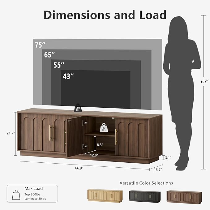 FORTUNETEC TV Stand for 75 Inch TV, Mid Century Modern TV Stand