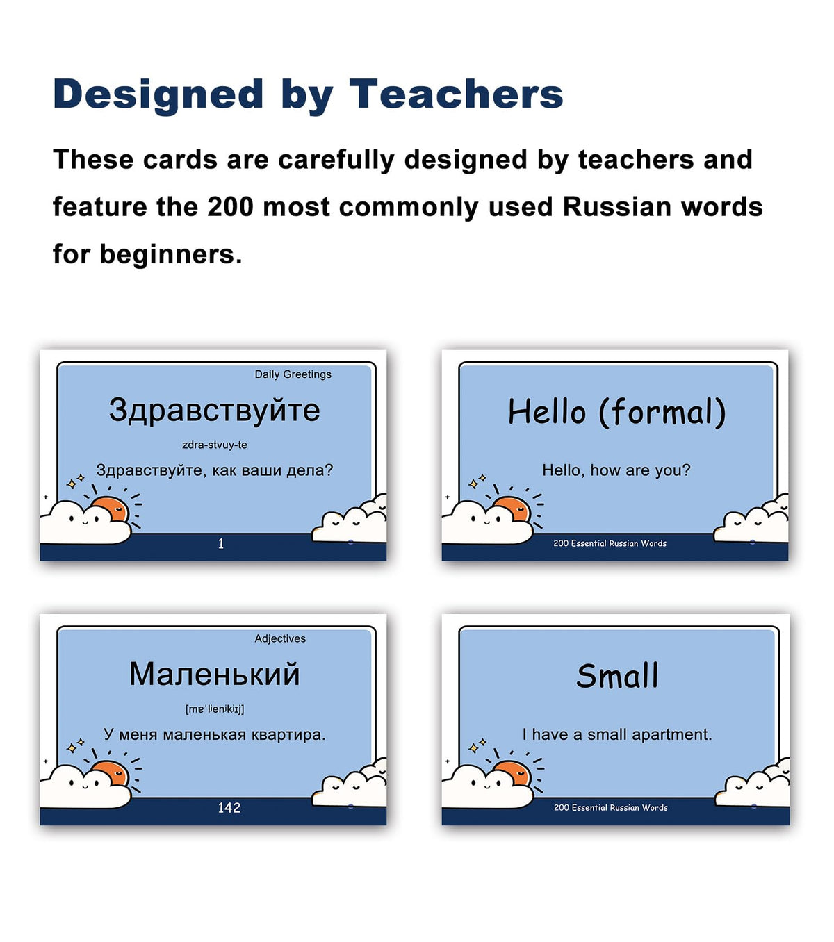 200 Essential Russian Words Vocabulary Flash Cards Flashcard for Beginners Adults | Learn Russian for Beginners Adult