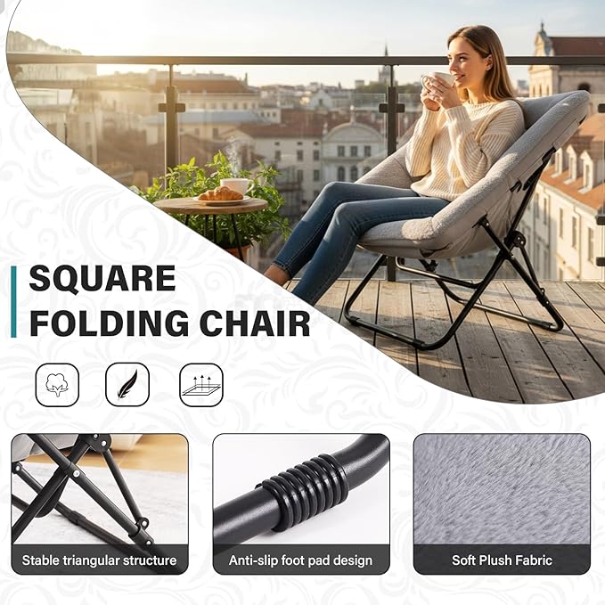 Tiita Comfy Saucer Chair, Soft Faux Fur Oversized Folding Accent Chair