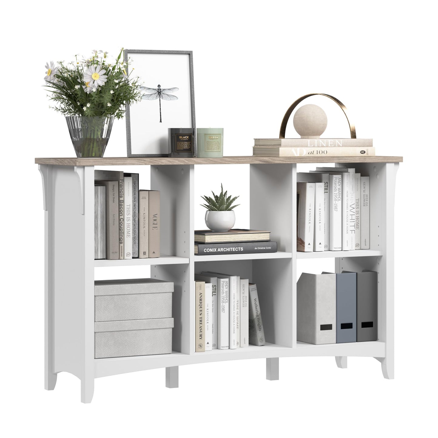 Bush Home Salinas 6 Cube Organizer in Pure White and Shiplap Gray, Office Storage Solution, Home Organizer with Open Shelving, Compact Unit for Books and Supplies