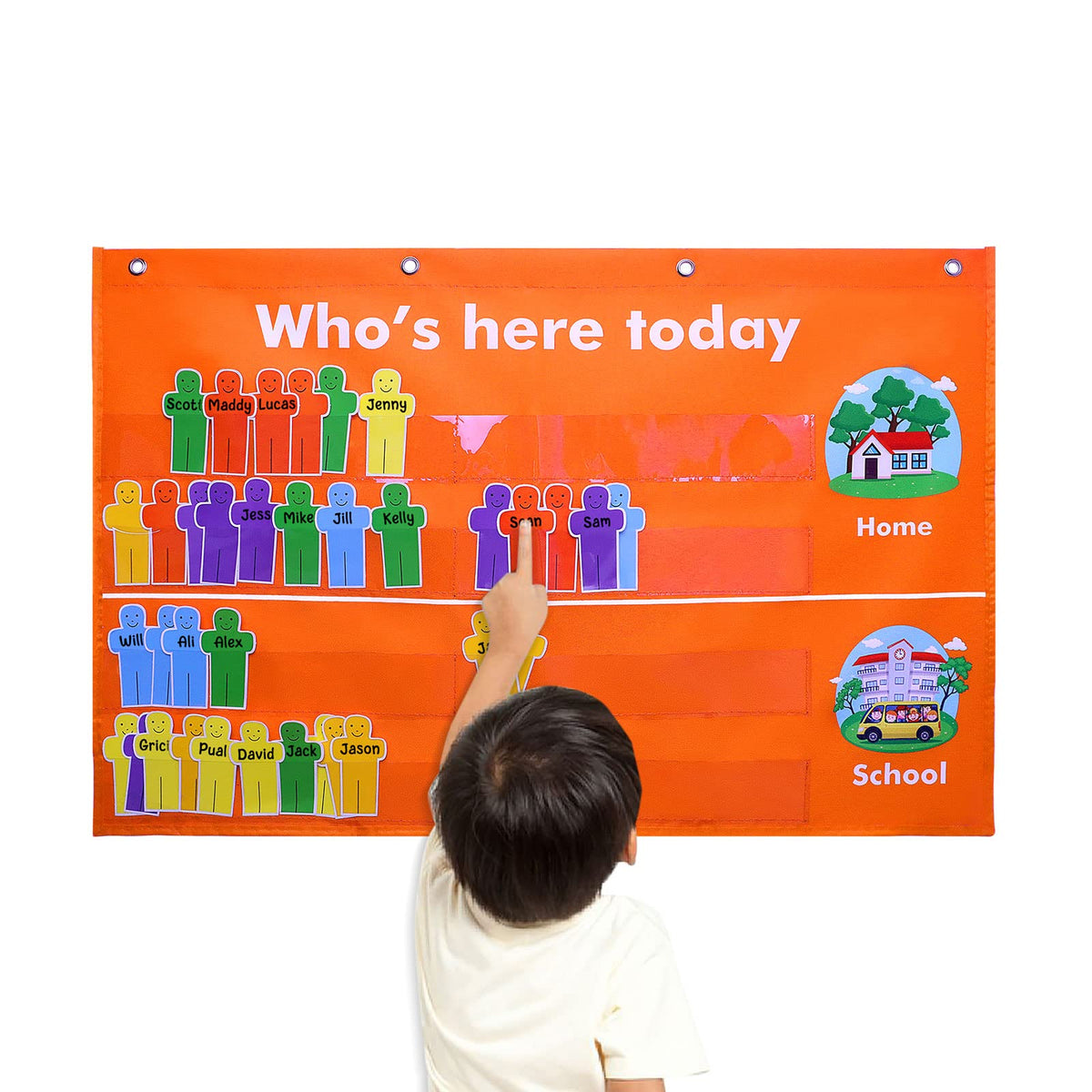 Auchq Classroom Attendance Chart Helping Hands Pocket Chart,Durable Classroom Management Pocket Chart for for Classroom,Homeschool,Preschool Supplies