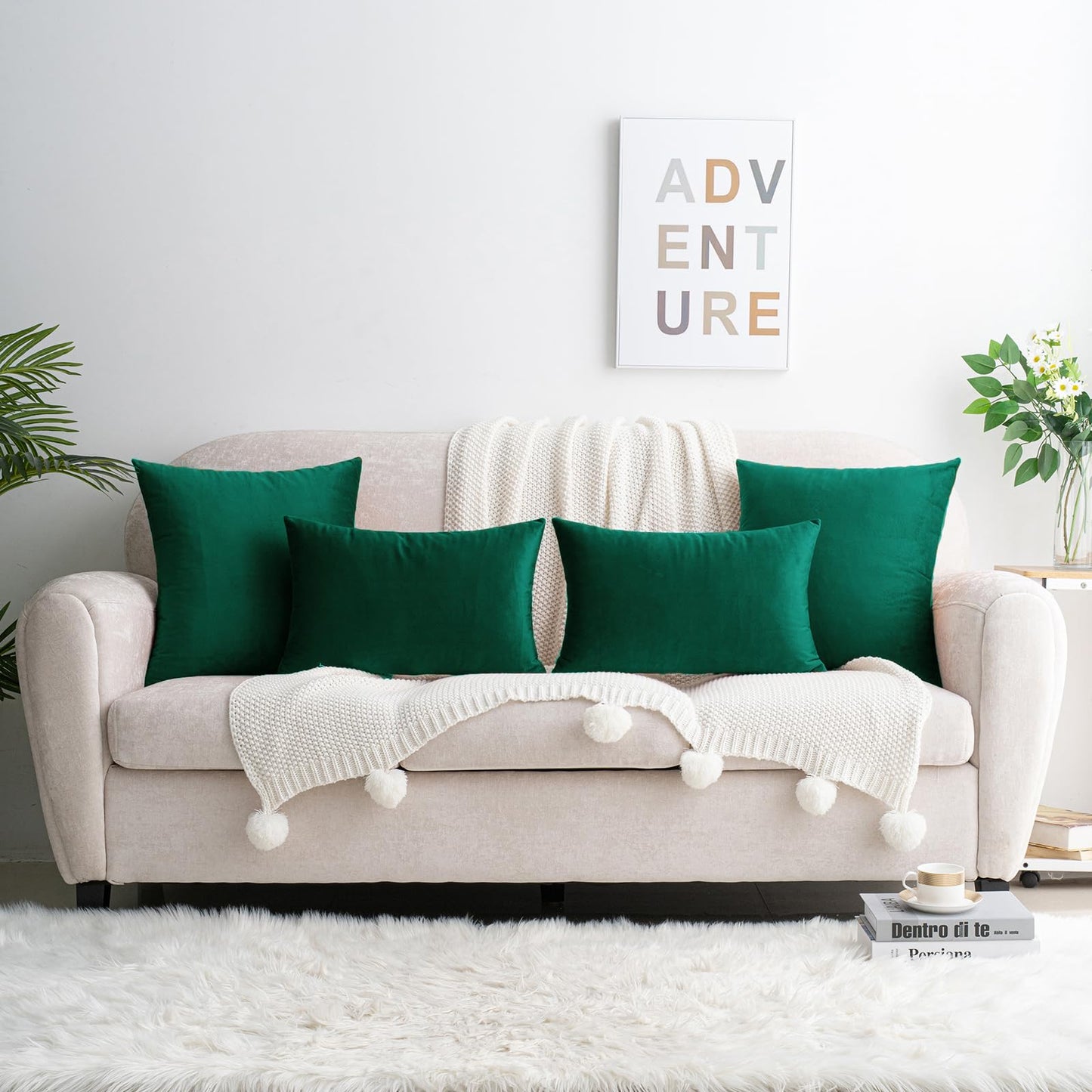 HWY 50 Dark Green Velvet Throw Pillow Covers 18x18 Inch, Pack of 2 Soft Cozy Solid Decorative Luxury Cushion Cases for Couch Sofa Bed Living Room Bedroom