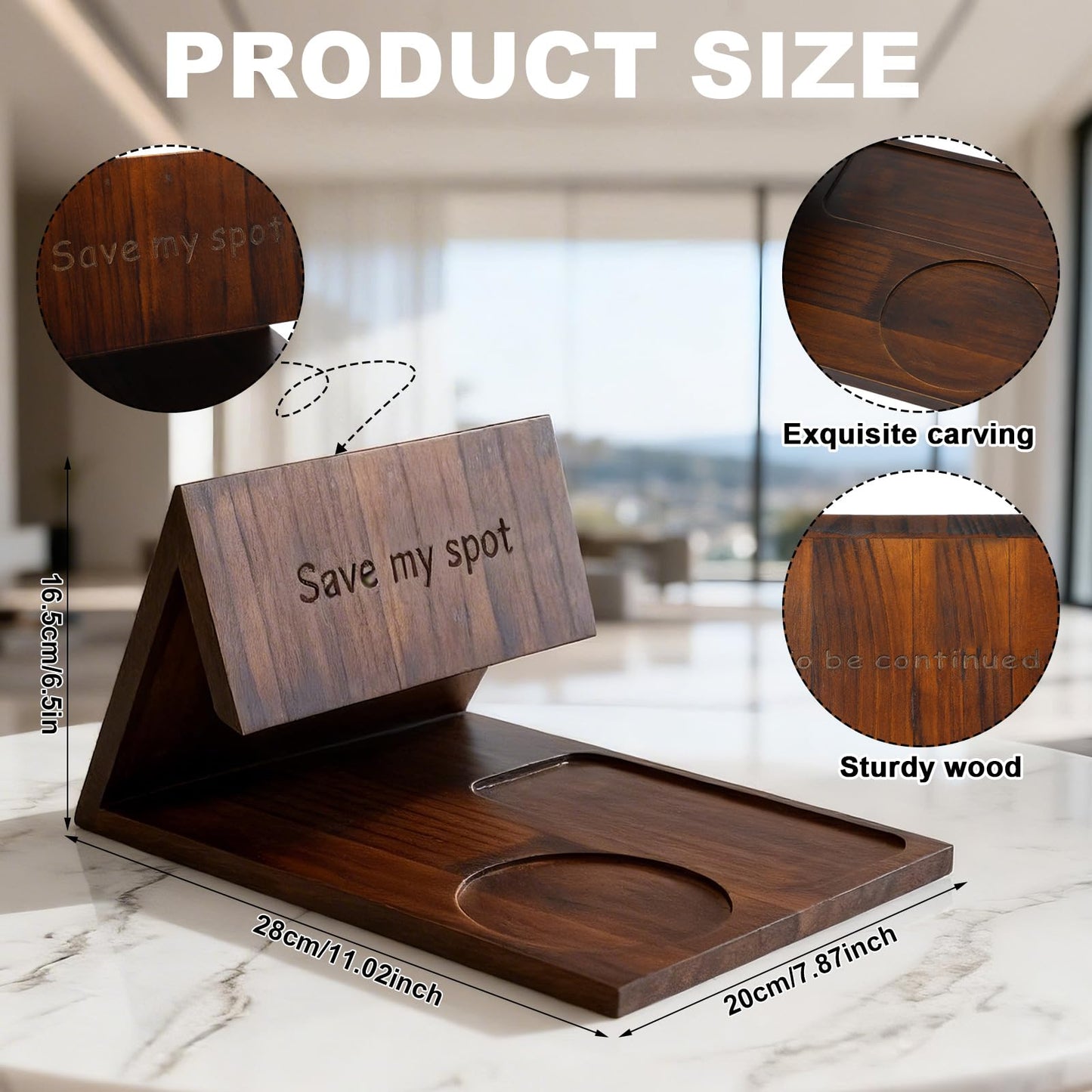 Triangle Book Holder Triangle Wooden Bookholder with Cup Stand Phone Glasses Holder Reading Valet Bookholder for Bedroom, Nightstand or Office Desk, Back to School Gift for Teacher, Book Lover