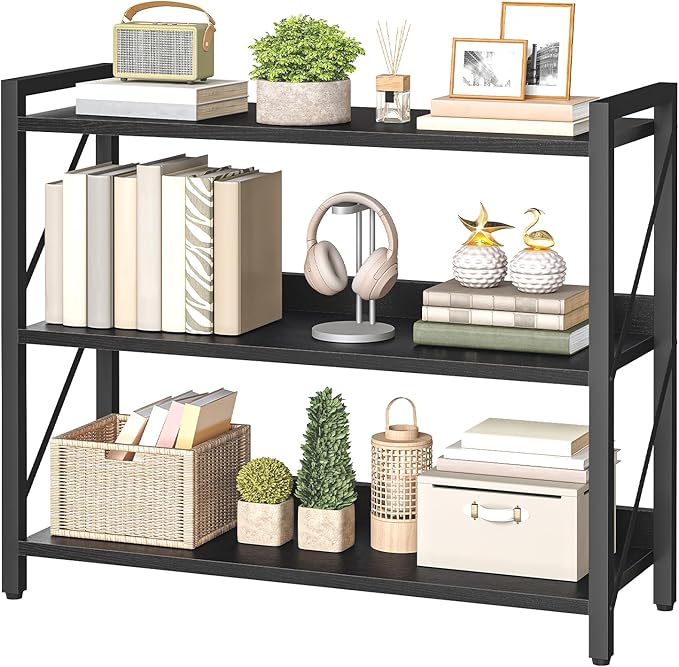 HOOBRO Bookshelf, 3-Tier Industrial Bookcase, Book Shelf Storage Organizer