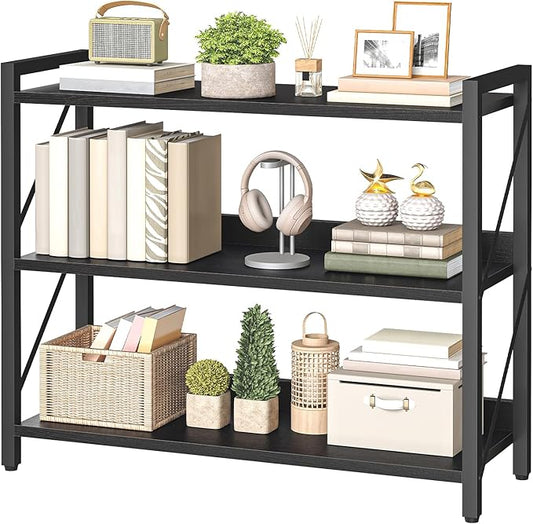 HOOBRO Bookshelf, 3-Tier Industrial Bookcase, Book Shelf Storage Organizer