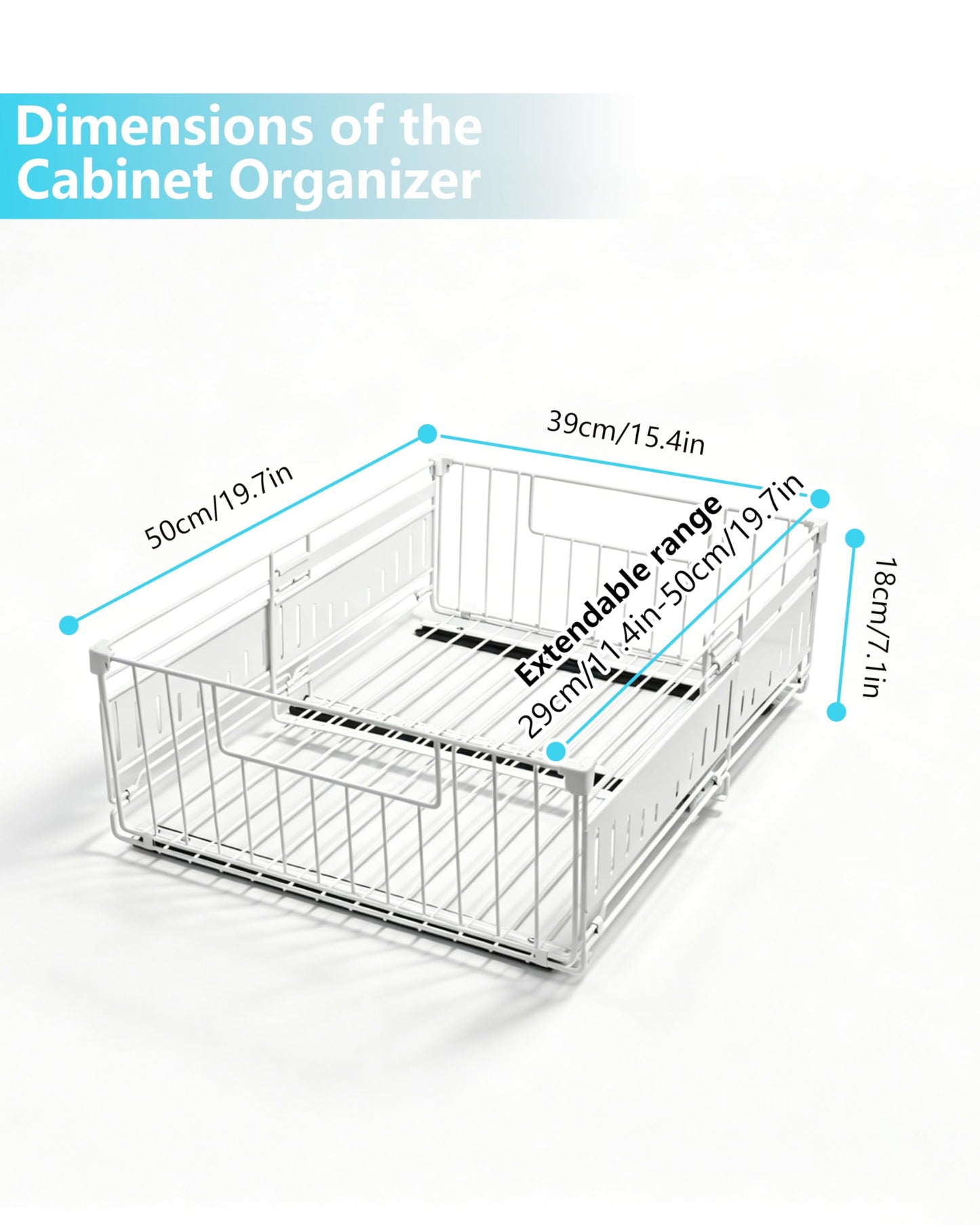 KimHong 2 Pack Pull Out Cabinet Organizer, Expandable Drawer Organizer with Adjustable Width 12.4"-19.5", Adhesive No Drill Under Cabinet Shelves for Home Kitchen Pantry with Silent Slides