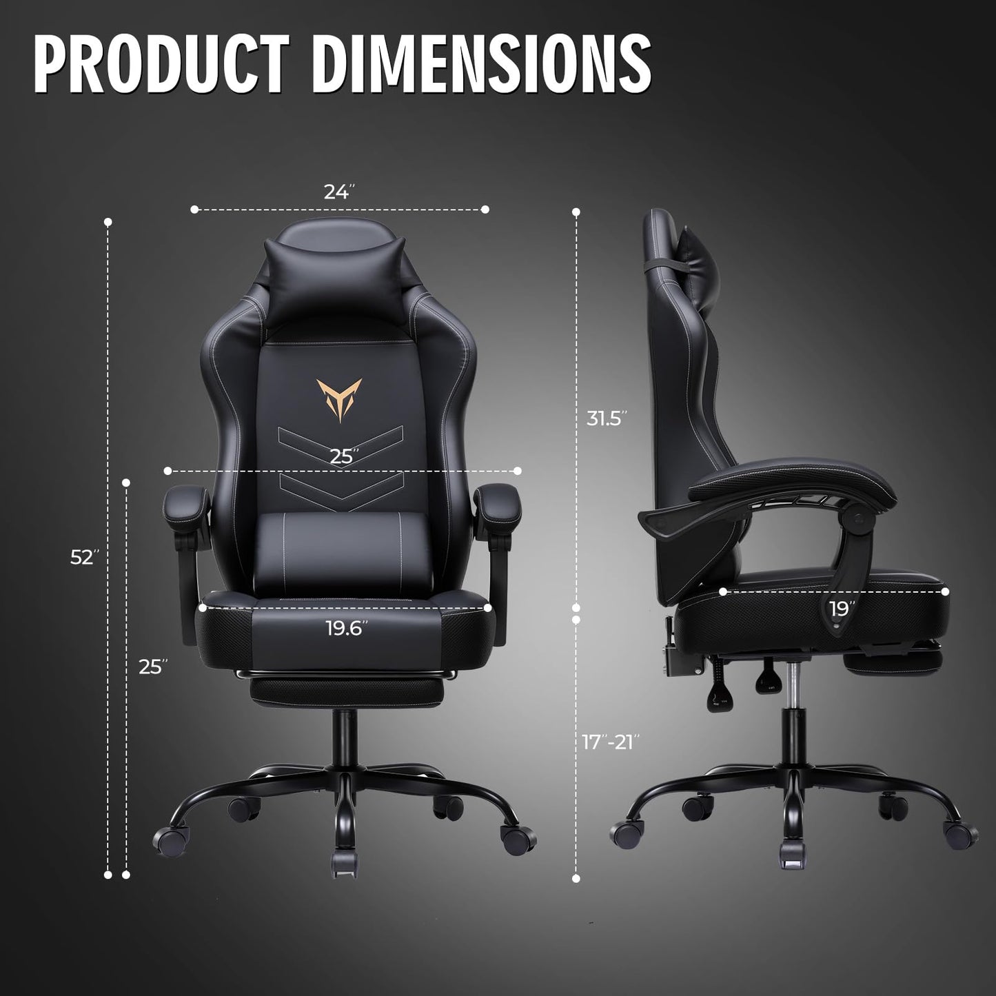 GTPLAYER Gaming Chair, Office Chair High Back Computer Chair with Foot Rest for Adults, Leather Desk Chair Executive Ergonomic Height Adjustable with Headrest and Lumbar Support, 300lbs Dark Black
