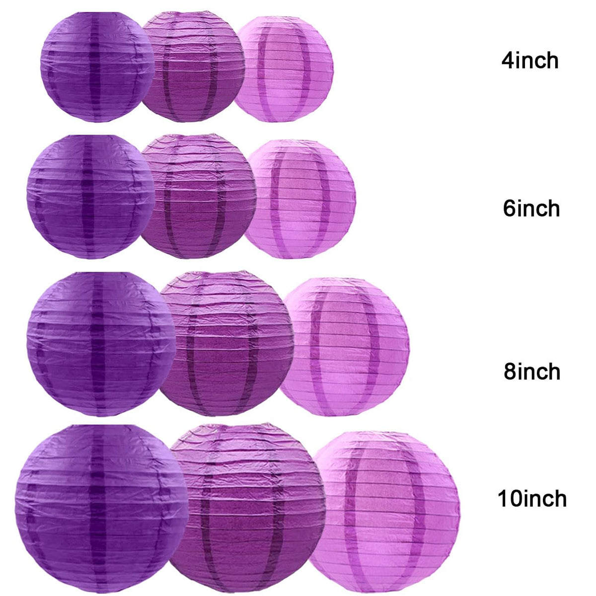 SIPRKAICT Purple Paper Lanterns Party Decorations,12pcs Hanging Paper Lantern for Engagement Bachelorette Wedding Baby Bridal Purple Birthday Decorations