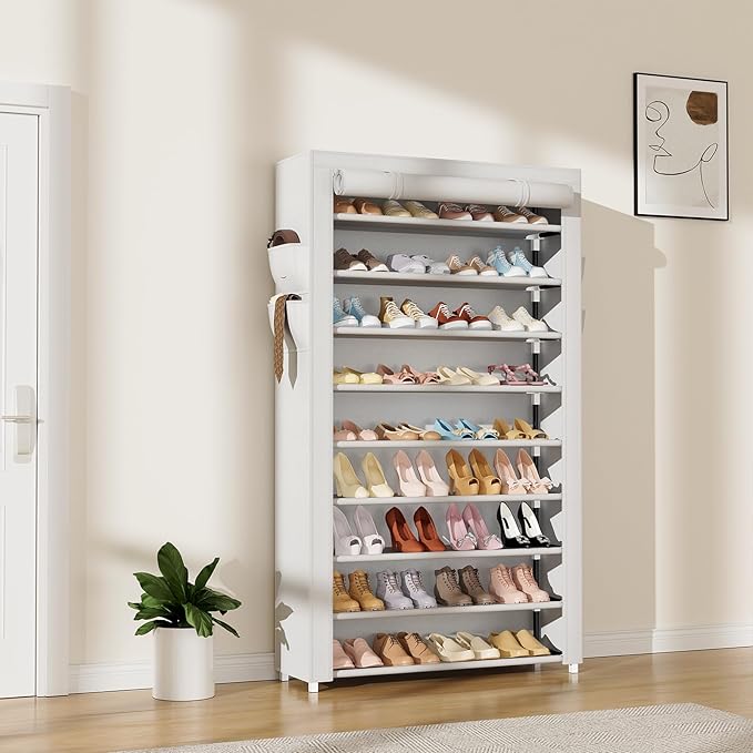 LANTEFUL Shoe Rack with Covers 10 Tier Tall Shoe Rack Organizer Large Capacity