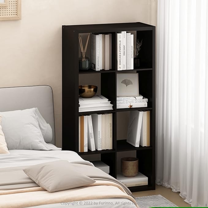 Furinno CUBICLE Book Shelf, 8-Cube Bookshelf, Extra Thick Frame Horizontally &