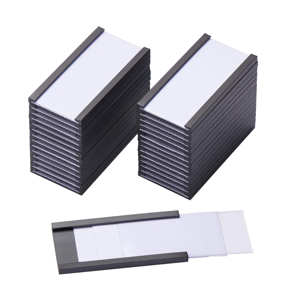 Eeoyu Magnetic Label Holders with Magnets Magnetic Data Card Holders with Clear Plastic Protectors for Metal Shelf, Whiteboard, Set of 50 (1 x 2 Inch)
