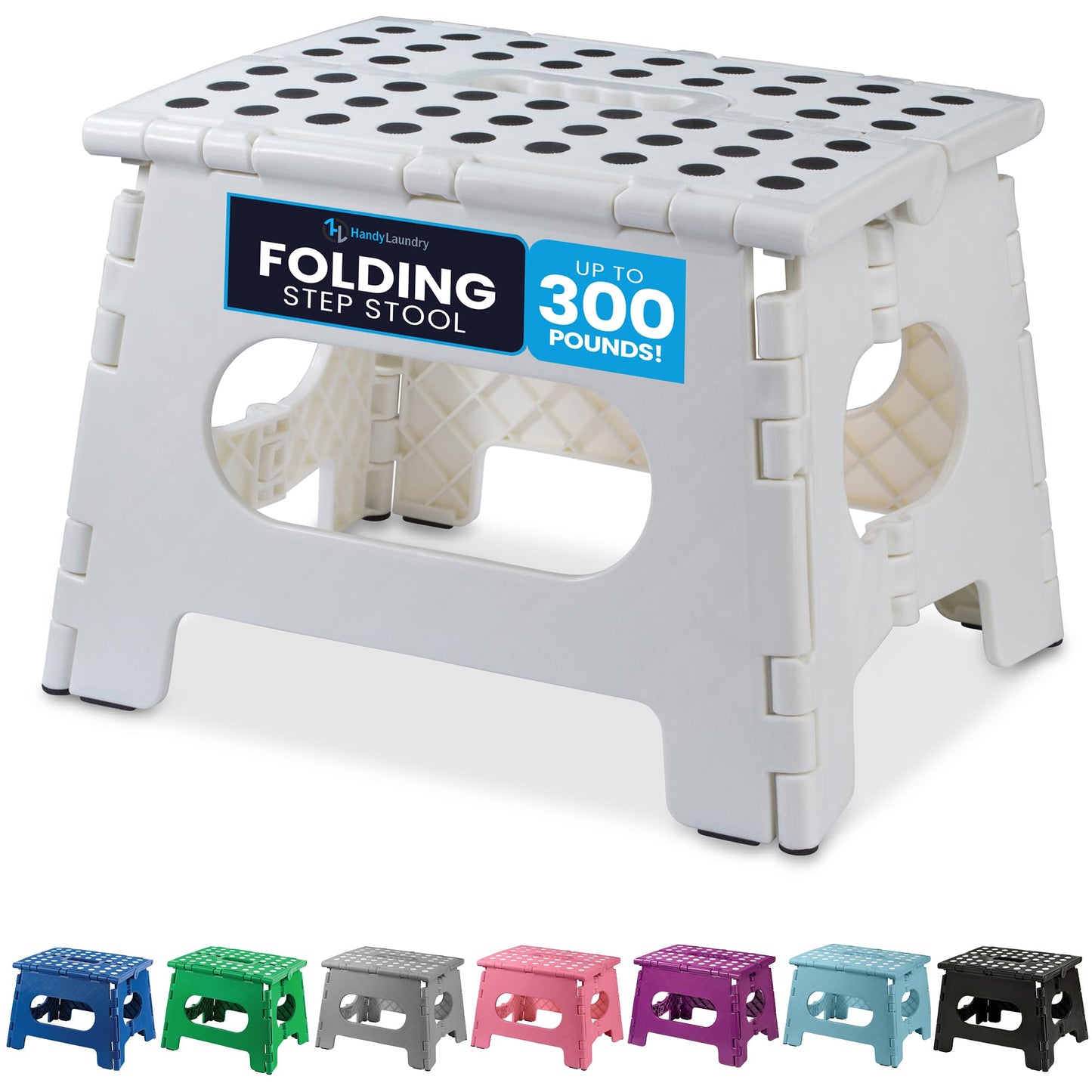 Handy Laundry Folding Lightweight Step Stool - Sturdy Enough to Support Adults - Opens Easy with One Flip - Great for Kitchen, Bathroom or Bedroom (White - 9 Inch)