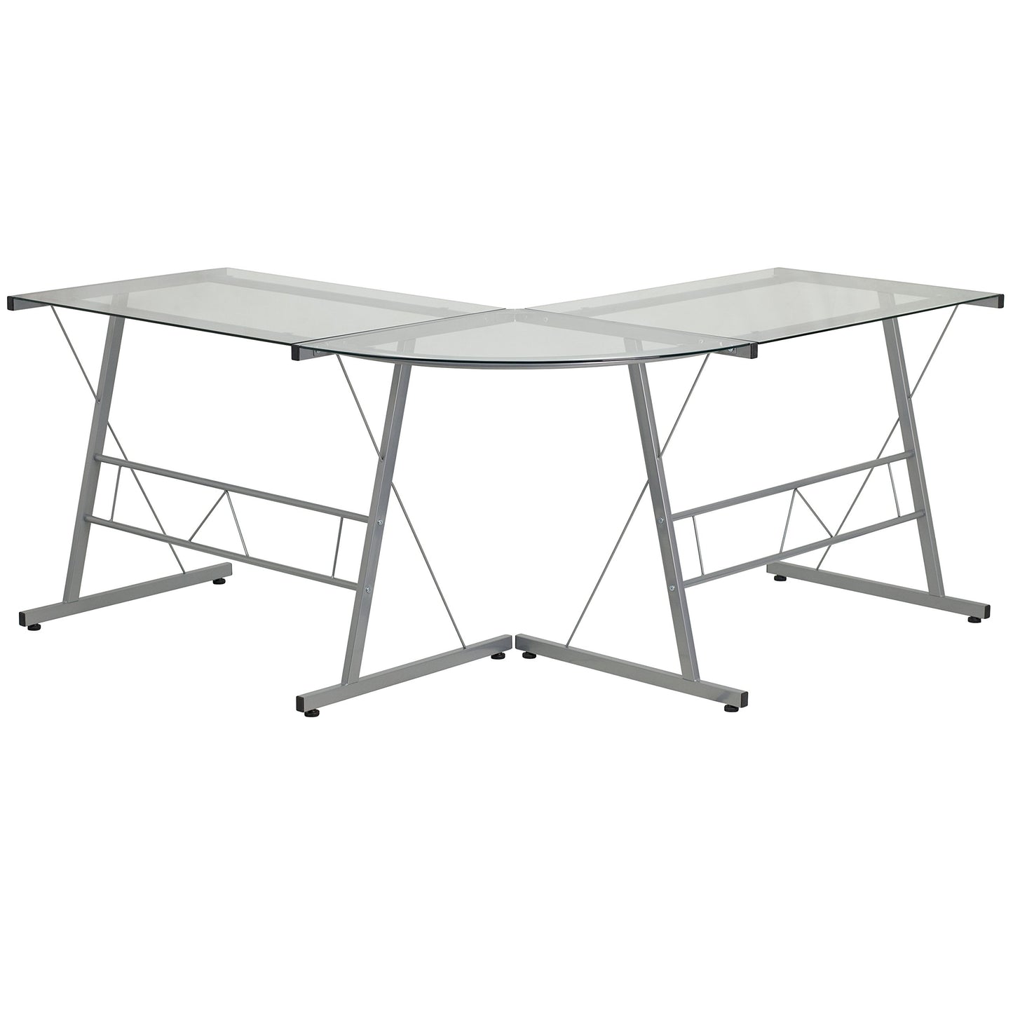 Flash Furniture Glass L-Shape Computer Desk with Silver Metal Frame
