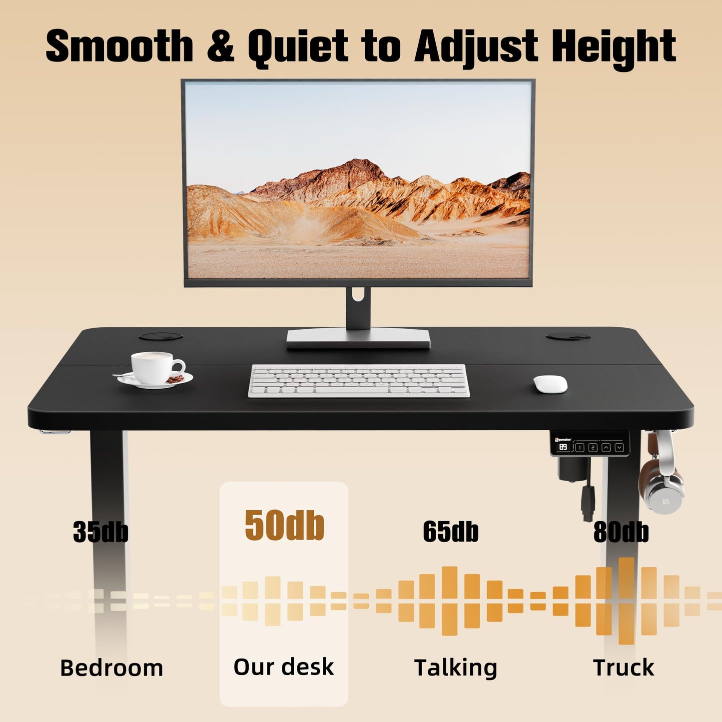 ERGOMAKER Electric Small Standing Desk, 31.5" x 23.6" Height Adjustable Sit Stand Desk with Splice Board for Home Office, Computer Desk Memory Preset (Black Frame, Black Desktop)