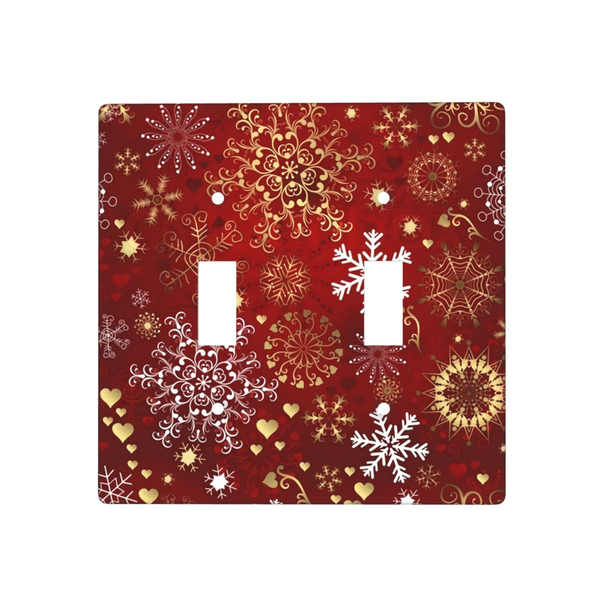 Winter Snowflake Red Sparkle Christmas Pattern Double Gang Toggle Light Cover Decor Wall Plate/Switch Standard Size