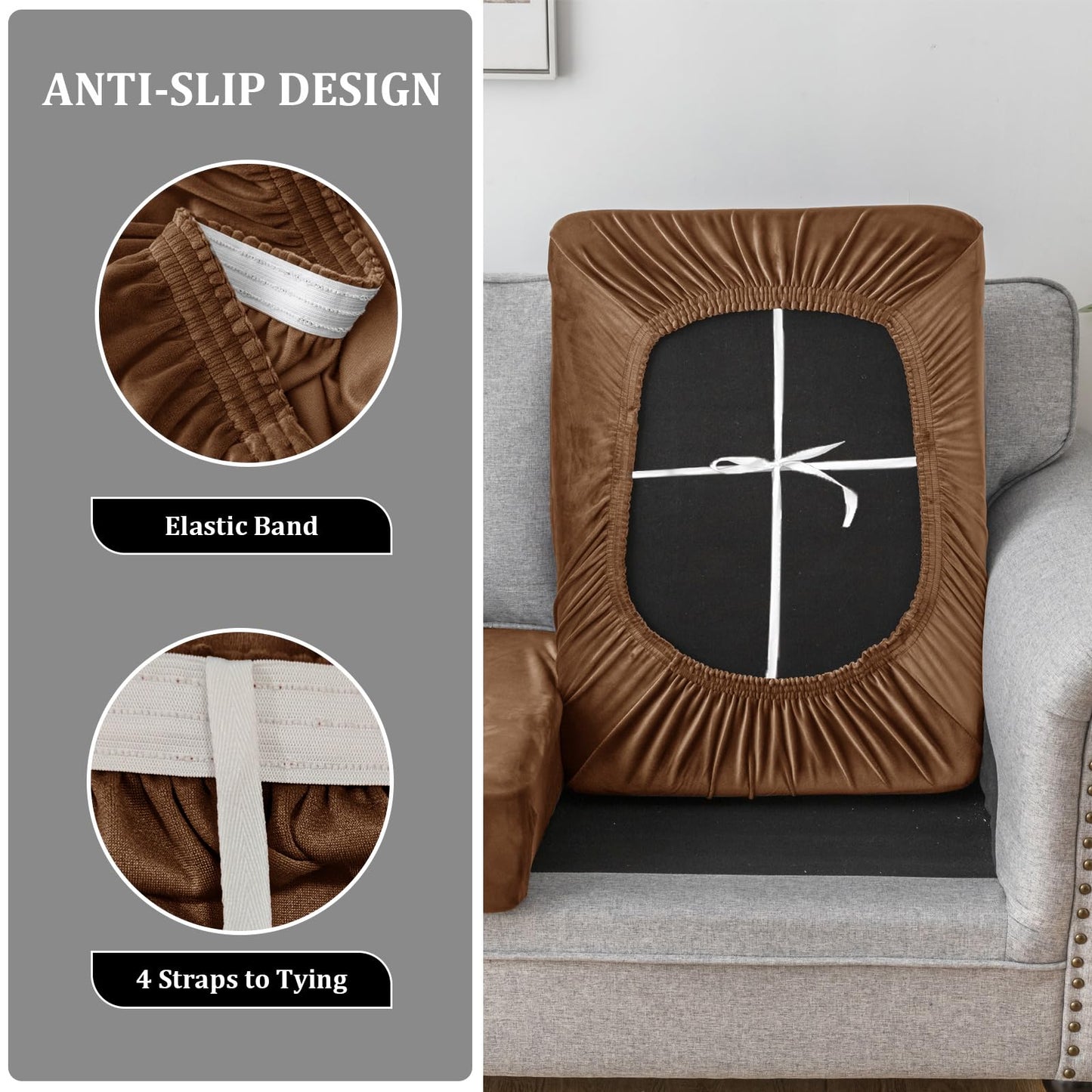 10 Pieces Sofa Cushion Covers for U-Shaped Modular Sectional Couch with 4 Seat+4 Back+2 Arms, Stretch Velvet Upholstered Covers for Sofa Bed with Deep Double Chaise (Bronze,Universal (10 Pieces))
