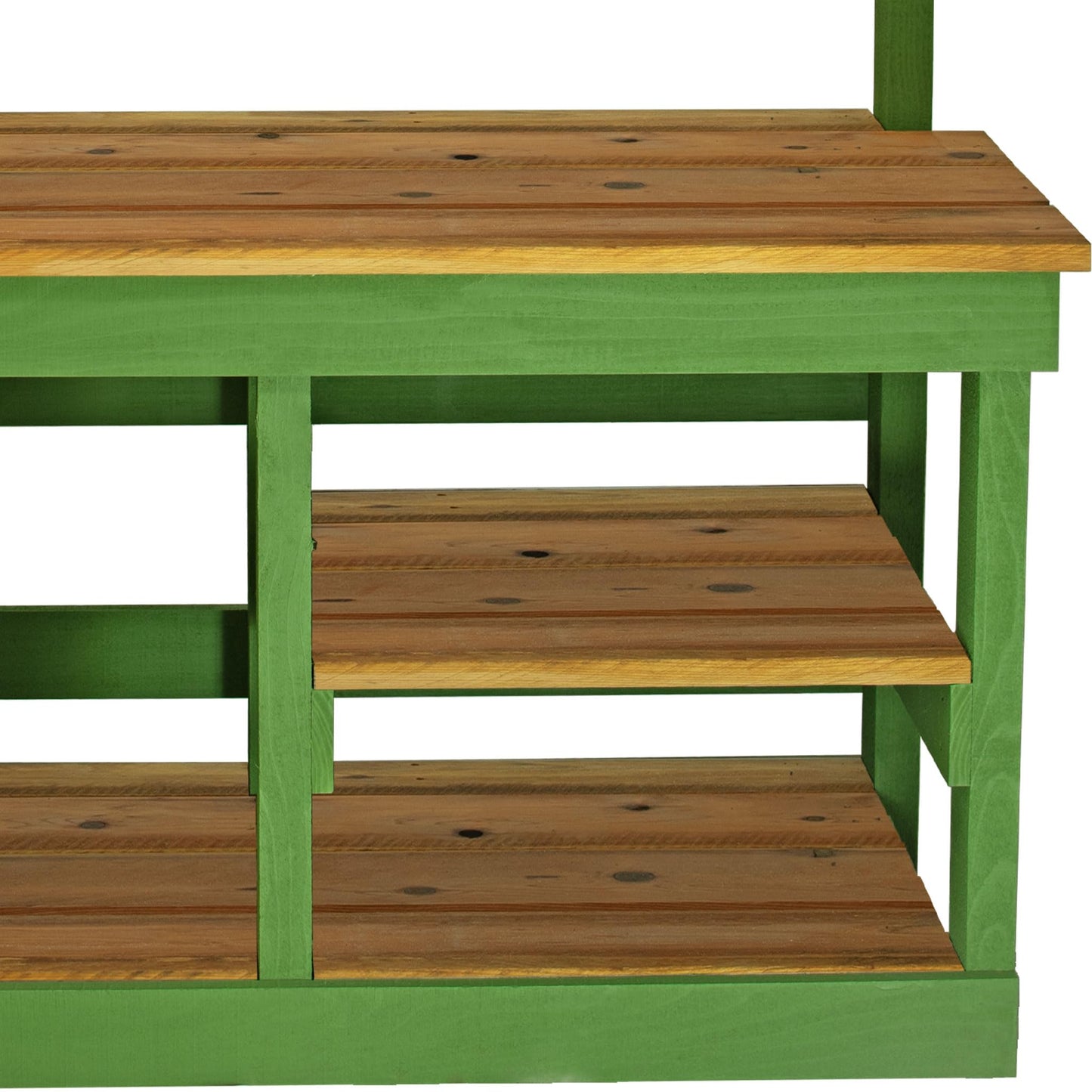 Rustic Gardening Workbench Outdoor Potting Table with Tool Hooks - Wooden Patio Furniture (Natural Redwood Frame)