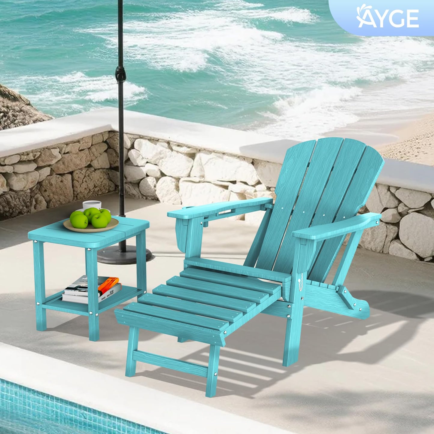 Ayge 17.7" Double Outdoor Side Table, Rectangular HDPE Adirondack End Table for Patio, Lawn, Pool, Garden, Backyard，Aurba