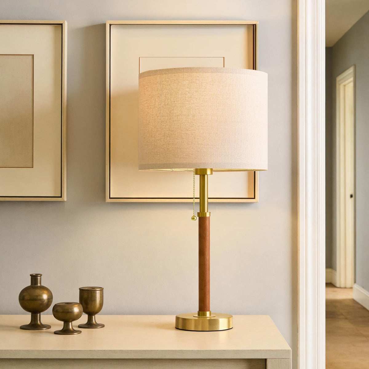 G-SAFAVA 22" Wood Table Lamps Mid Century Modern Lamp for Bedroom Living Room Bedside Lamps for Night Stands Nightstand Lamp with Pull Chain Gold Small Side End Table Lamps Set of 2 Vintage Deco Gifts