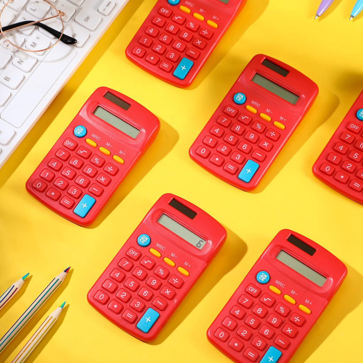 Copkim 24 Pack Student Mini Calculator for Classroom, 8-Digit Display Dual Powered Handheld Math Tools for Teachers, School Supplies and Classroom Rewards, Compact Design(Red)