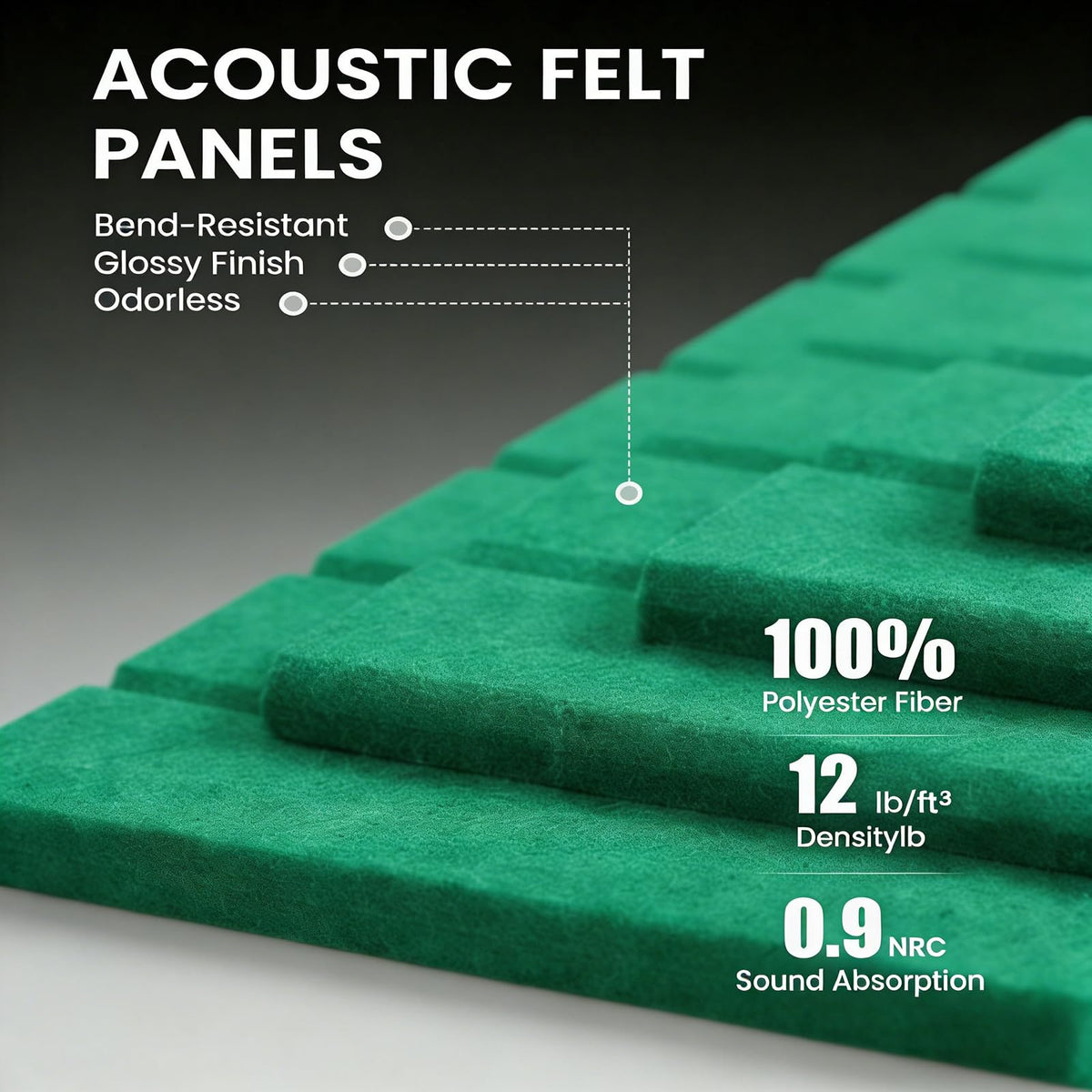 Slat Felt Wall Tiles (12 Pack) - 11.8"x11.8" Self-Adhesive Bulletin Board for Wall, Acoustic Panels for Sound Dampening, Modern Black Pin Board, Home Office Decor (30x30cm)