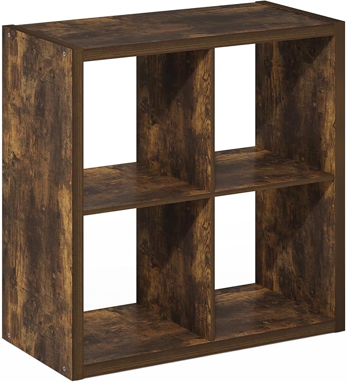 Furinno Cubicle Book Shelf, 4-Cube Bookshelf, Extra Thick Frame Reversible
