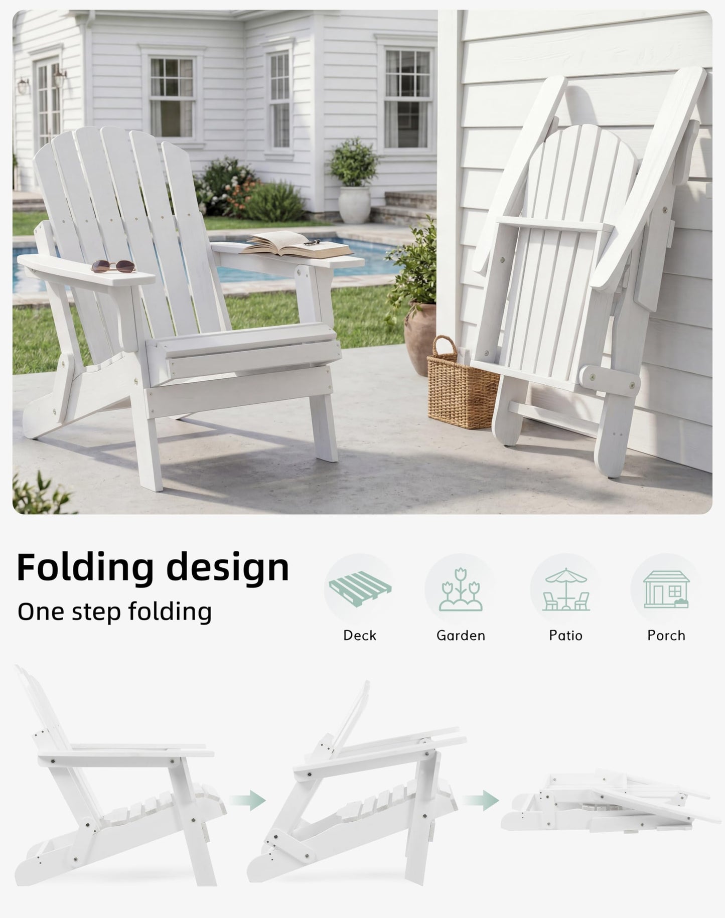 Wood-Natrl Oversized Wooden Folding Adirondack Chair with Pre-Assembled Backrest and Seat Board, Lounge Chair for Outdoor Patio Garden Lawn Backyard Firepit Deck Pool Beach