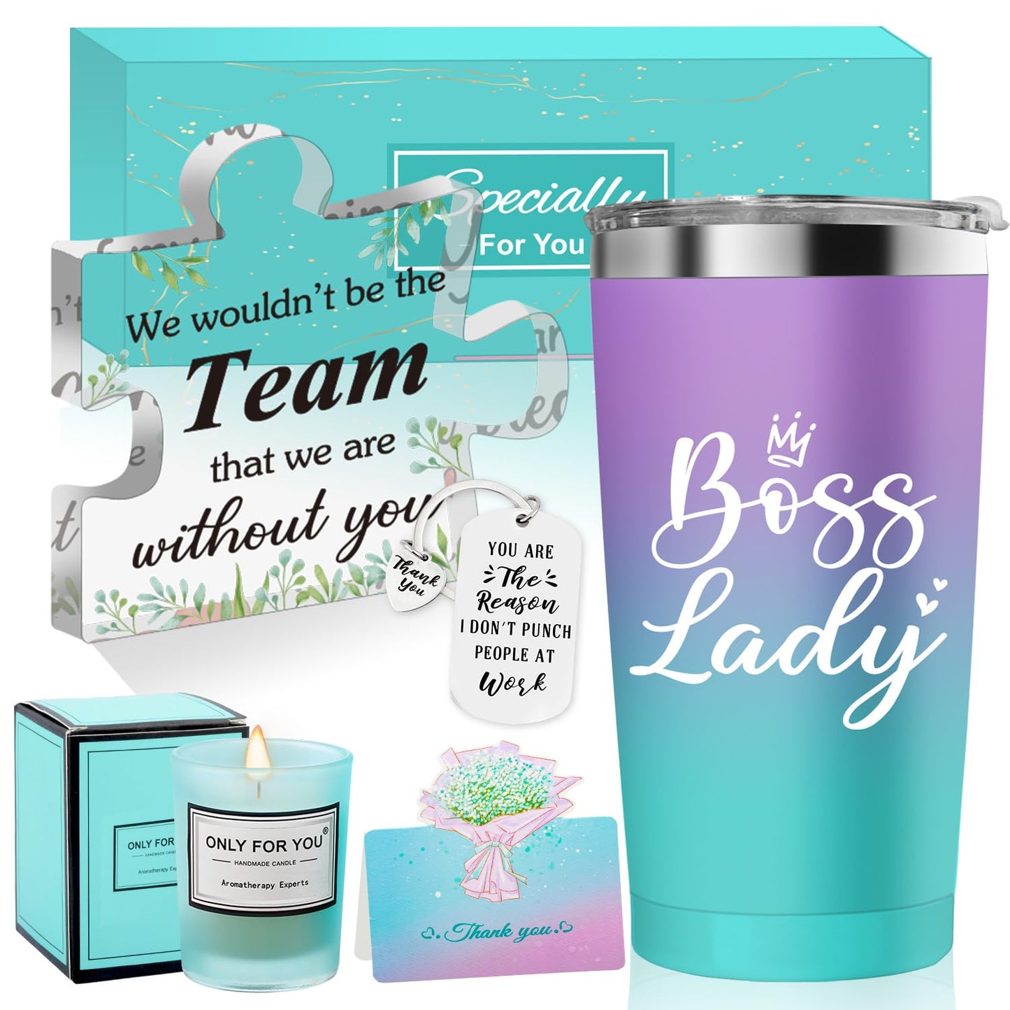 Boss Lady Gifts for Women, Birthday Gifts for Boss Women Office Boss Appreciation Gift for Her Best Boss Lady Tumbler, Acrylic Plaque, Retirement Thank You Gift Basket for Female Manager Leader