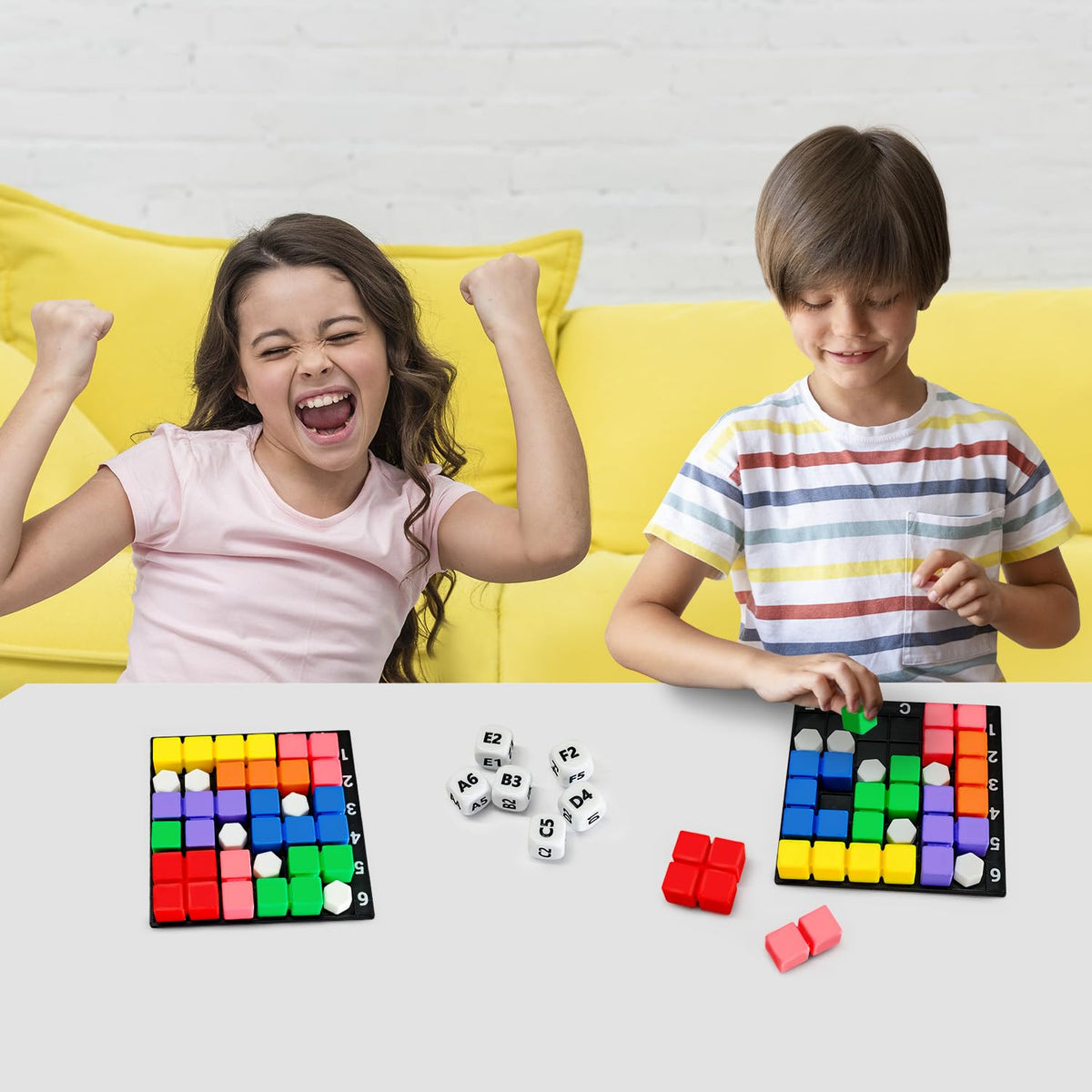 4 Players STEM Puzzle Game The Brain Square with 160000+ Solutions Pattern Matching Blocks Brain Teaser Toy Roll Dice & Race Your Opponent to Fill Grid for Kids Birthday Graduation