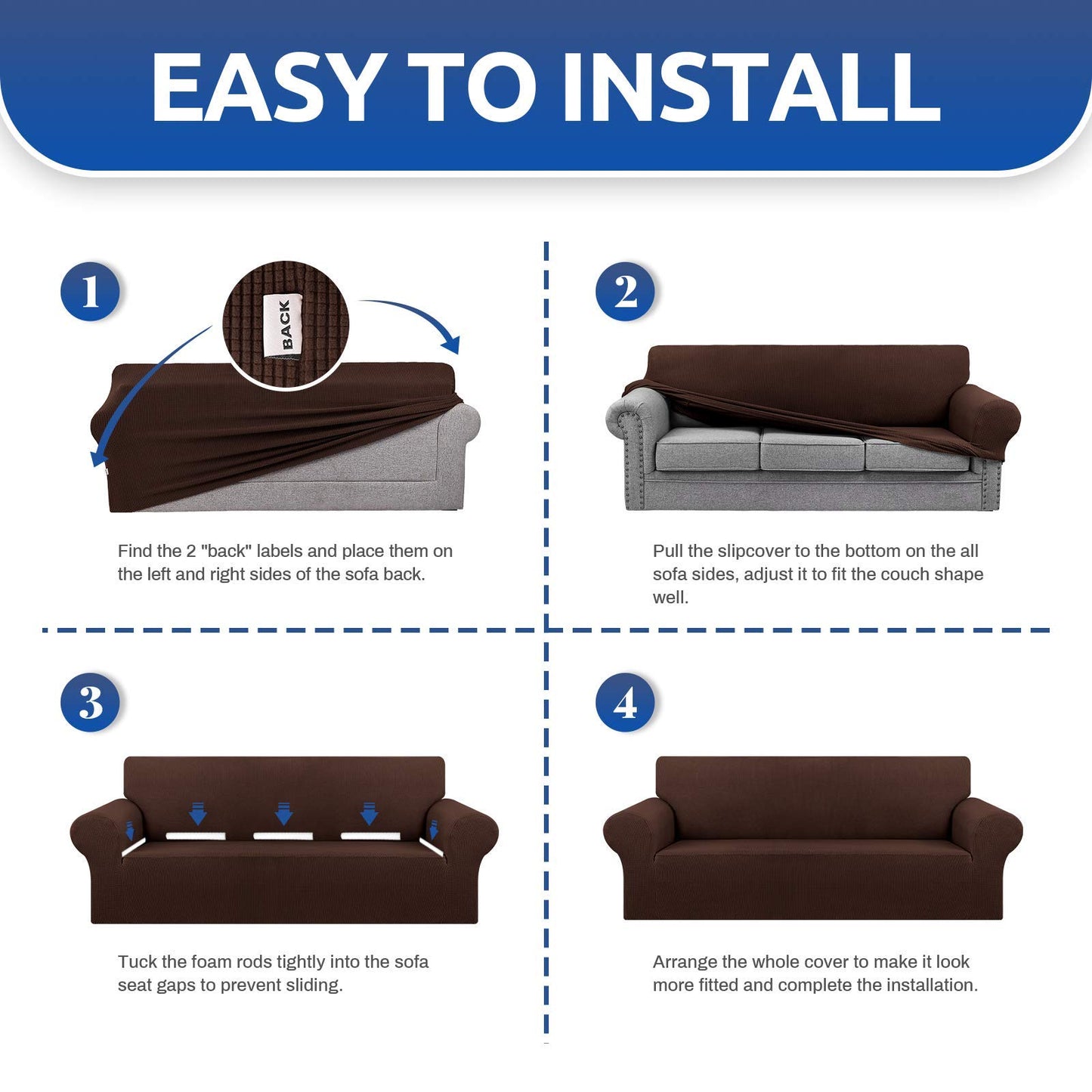 KEKUOU Stretch Loveseat Sofa Cover Slipcover,Couch Covers for 2 Cushion Couch Sofa (55"-78") Furniture Protector Sofa with Elastic Bottom for Kids,Dog. Jacquard Small Checked (Medium,Chocolate)