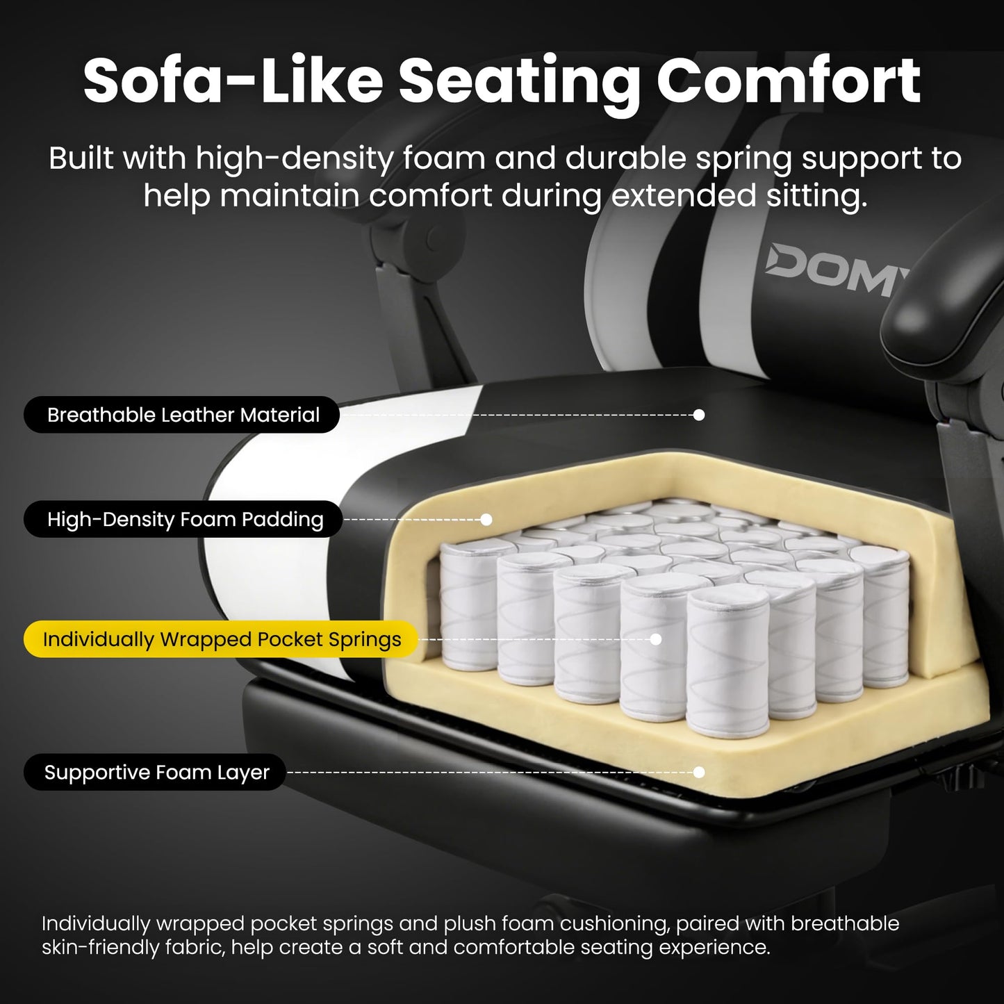 Gaming Chair Gamer Game Ergonomic with Footstool Lumbar Support Deep Black