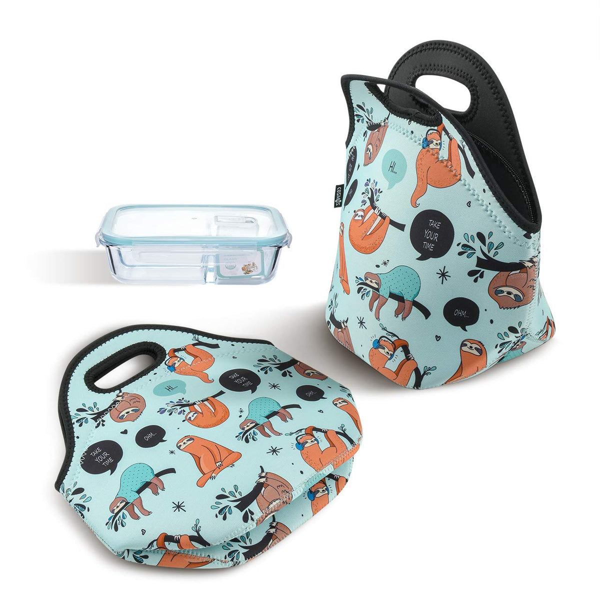 CM Soft Neoprene Tote Picnic Bag Lunch Container Box Organizer for Outdoor Travel (Sloth Pattern)