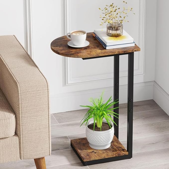 Hosfais Side Table Small End Table, C-Shaped Wood Sofa Table