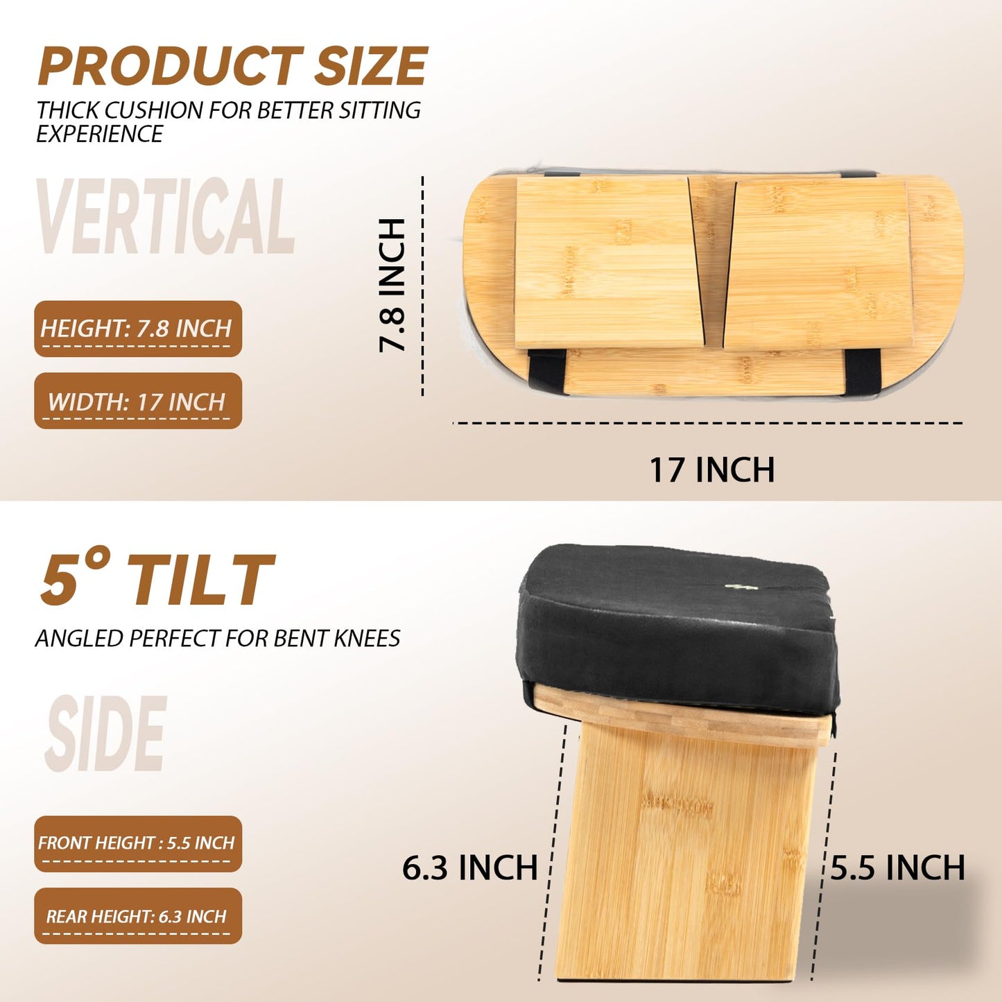 Estleys Meditation Bench, Bamboo Meditation Stool, Folding Kneeling Meditation Bench, Seiza Prayer Bench, Prayer Bench with Meditation Cushion, Kneeling Stool(Black)