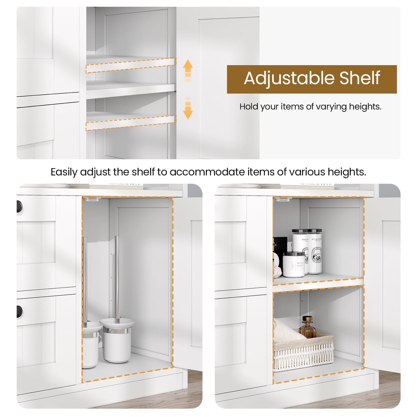 GRUSIGN Bathroom Cabinet, Modern Bathroom Floor Storage Cabinet Organizer with 1 Door and 3 Drawers, Freestanding Cupboard for Kitchen/Living Room Use