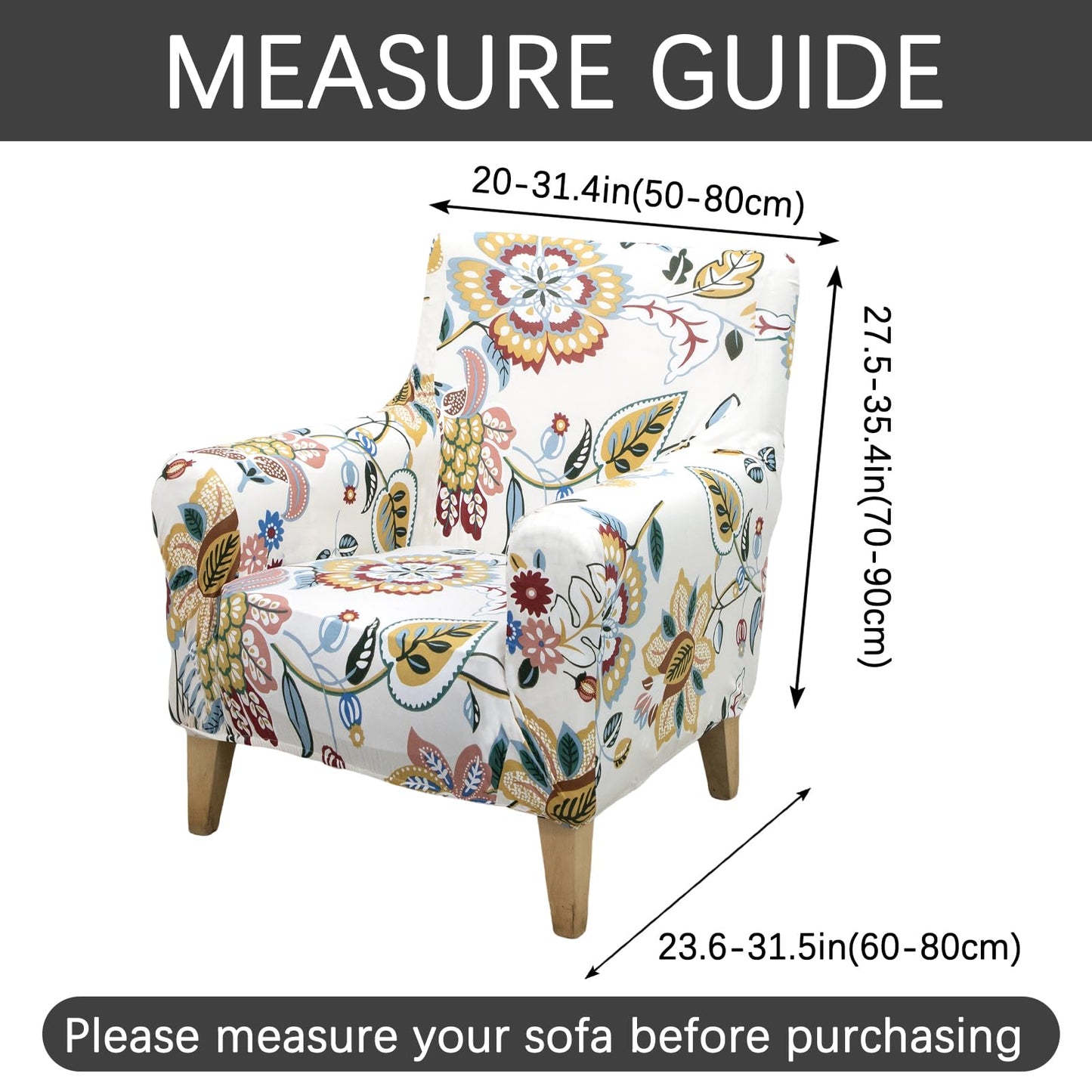 Adigau Slipcovers for Chairs with Arms for Living Room Printed Single Sofa Covers Elastic Armchair Slipcover Modern Washable Furniture Protector Pet Friendly(Beige Flower)