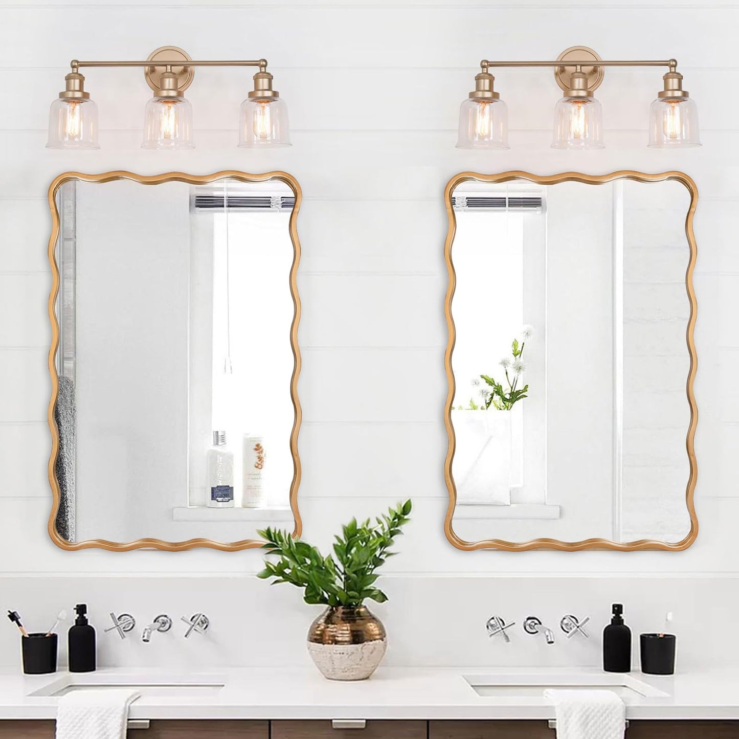20 * 30 Inch Gold Ripple Rectangle Bathroom Mirror Wall Mounted Large Modern Countryside Suitable for Washroom, Bedroom, Living Room, Entryway