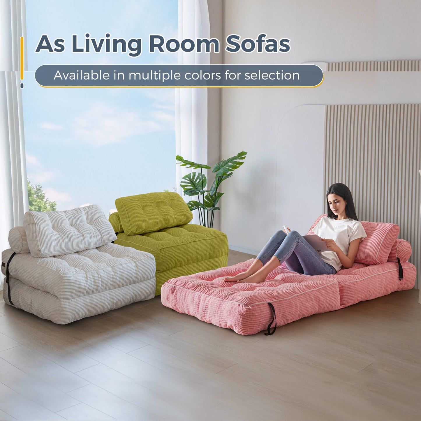 MAXYOYO Folding Sofa Bed, Convertible Chair with Pillow Foldable Couch with Back Support, Portable Fold Out Chair Bed Comfy Floor Sofa Lounge for Living Room Bedroom, Pink, Single