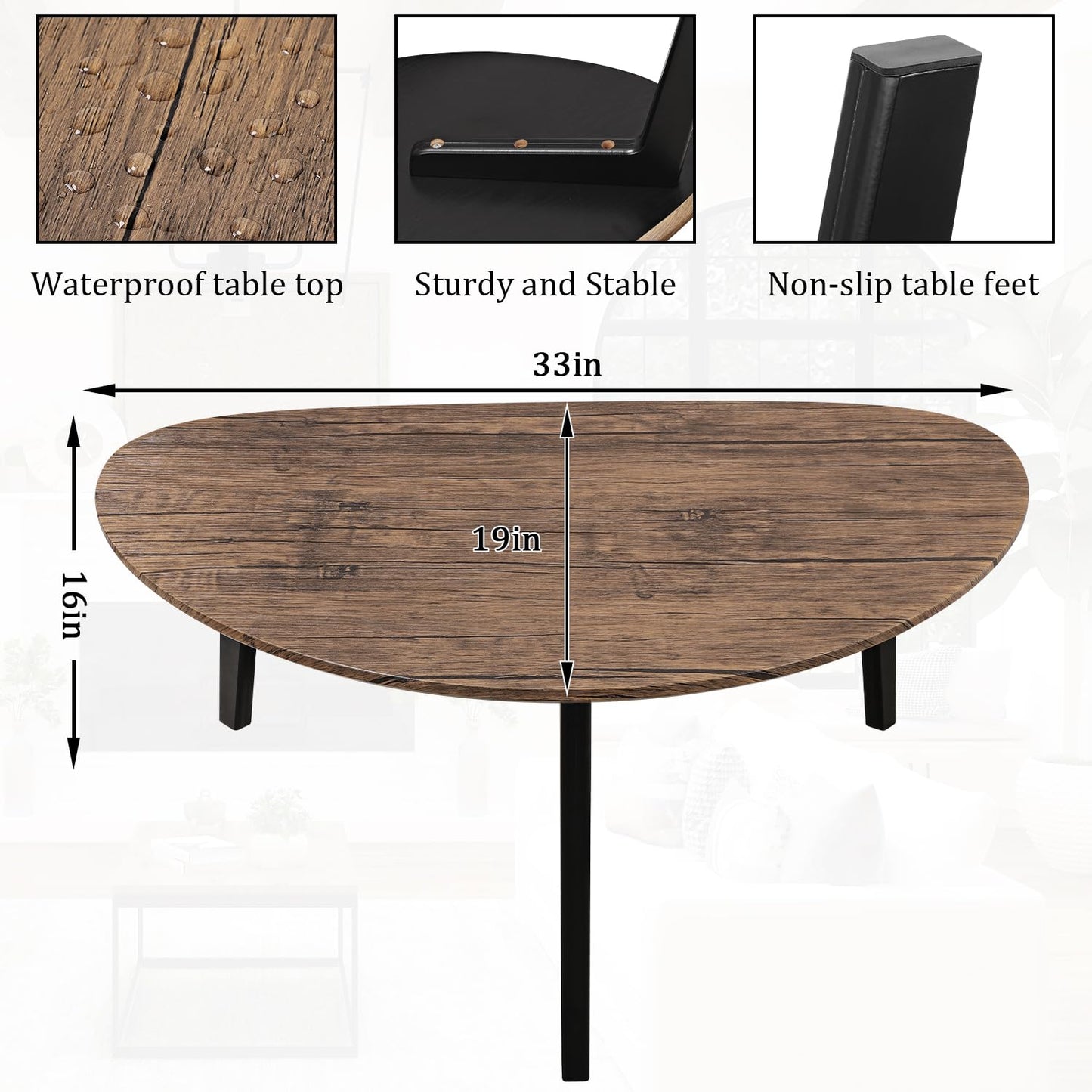 Modern Coffee Table Coffee Tables for Space Unique Simple Oval Center Table with Wood Frame for Living Room 19" D x 34" W x 16" H