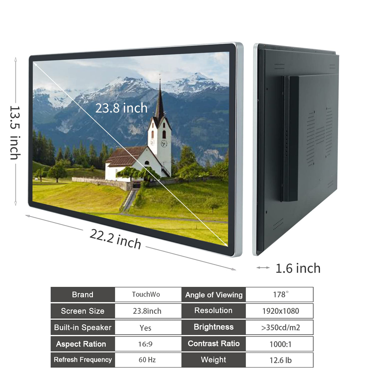 TouchWo 23.8 inch Touch Screen PC Monitor, Intel i3, 4GB RAM, 128G SSD, 16:9 FHD 1080P, Windows 10, Smart Board for Classroom, Meeting & Game, USB, VGA & HDMI Monitor