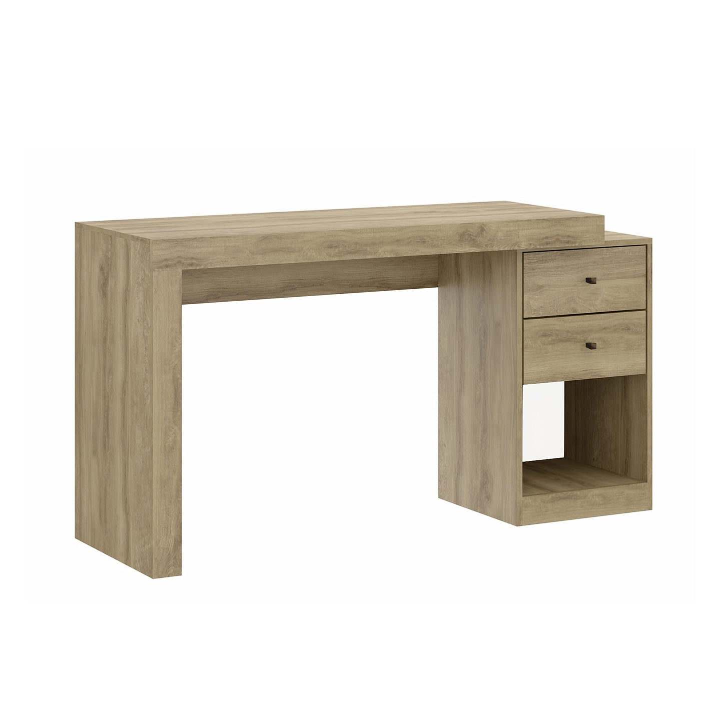 Expandable Desk with Storage Drawers & Open Shelf - Expands from 47 Inch to 57 Inch - Pine Computer Desk with Printer Space - Modern Home Office Table with Drawers - Techni Mobili Blanco Collection