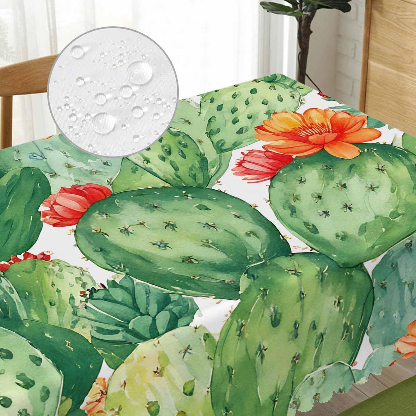 Beabes Cactus Green Rectangular Tablecloth 70" x 52" for Indoor & Outdoor Use, Polyester, Wrinkle Resistant, Fits Tables Seating 4-6