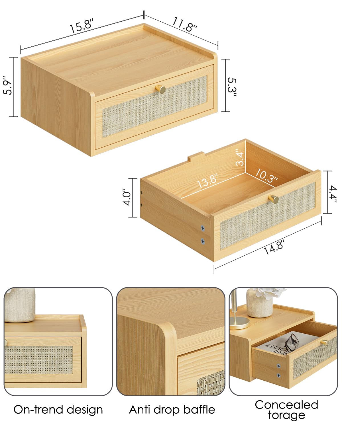 AEPOALUA Floating Nightstand,Wall Mounted Night Stand with Drawer,Small Floating Shelves,Floating Wood Bedside Table for Bedroom、Living Room、Bathroom
