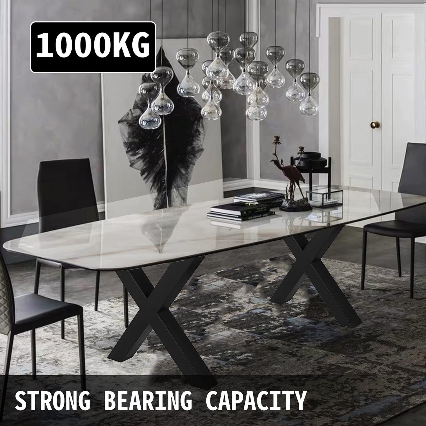 VEVOR Set of 2 Steel Table Legs, 28 Height 31 Wide Dining Table Legs,Heavy Duty 3.1" Square Box Section X Frame Table Legs,28x31x3.1 Inch Black Color Industrial Country Style Metal Dining Legs