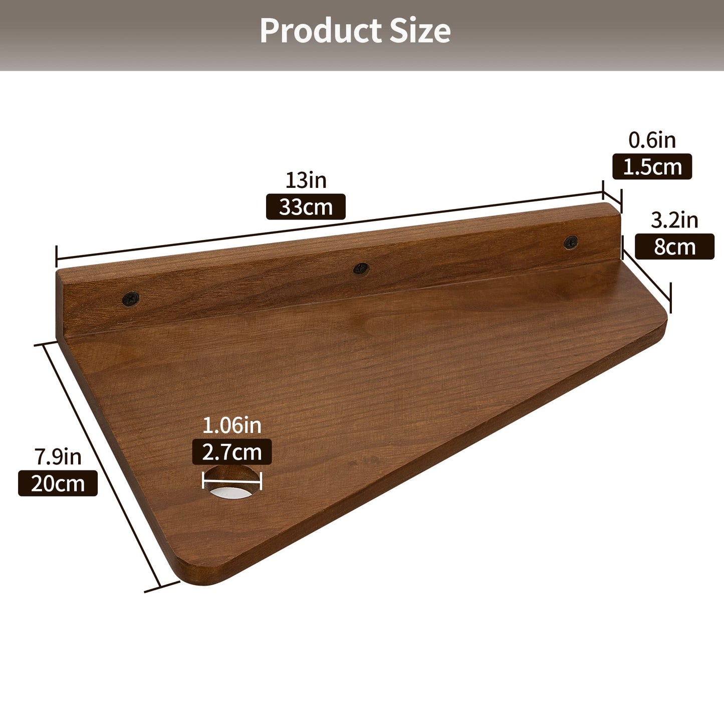 SUMGAR Floating Nightstand Wall Mounted, 13 inch Wood Floating Shelves Bedside Tables Rustic Wall Desk Decor for Bedroom, Living Room, Kitchen, Bathroom, Office Set of 2