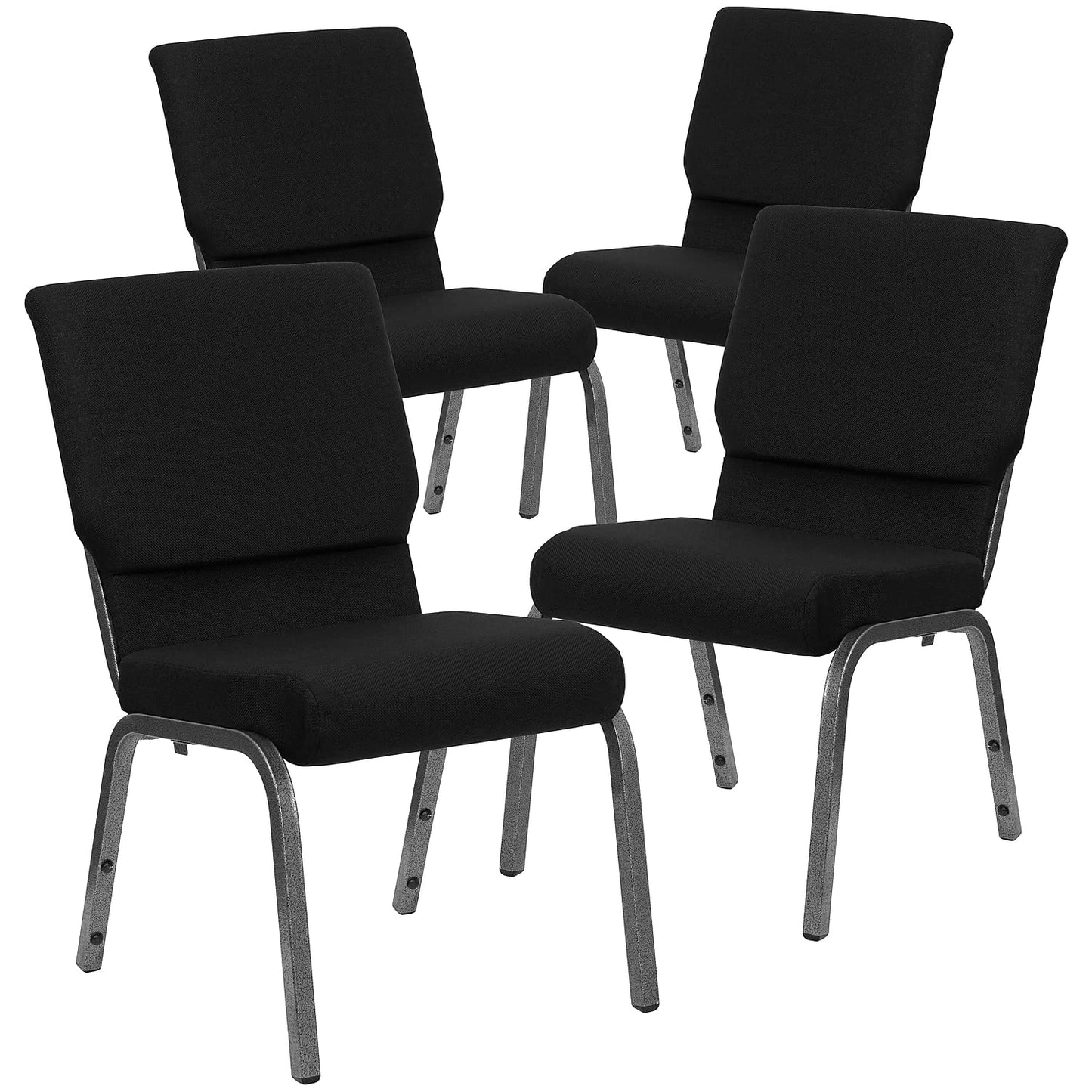 Flash Furniture 4 Pack HERCULES Series 18.5''W Stacking Church Chair in Black Fabric - Silver Vein Frame