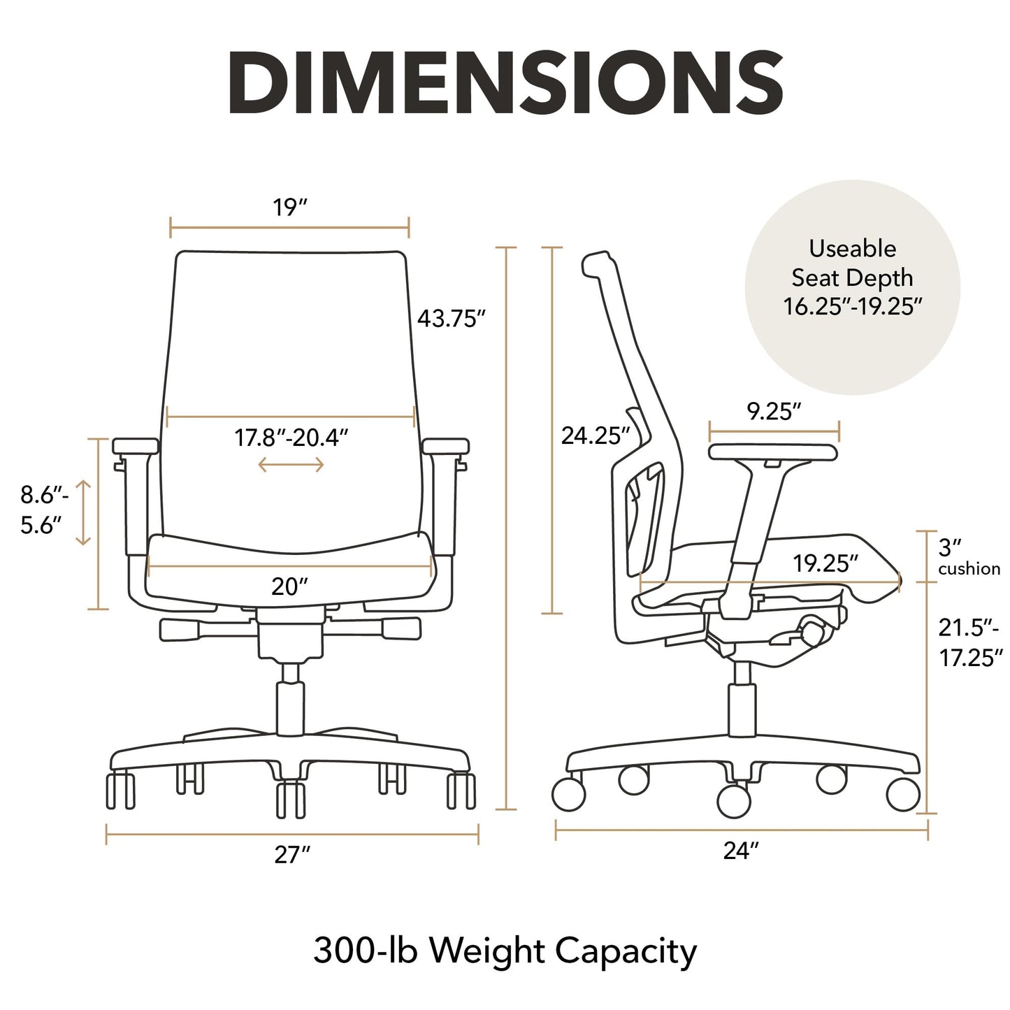 HON Ignition 2.0 Mid‑Back Ergonomic Office Chair, Mesh Task Seating with Lumbar Support, Advanced Synchro‑Tilt, Height and Width Adjustable Arms, Black Frame, Quicksand